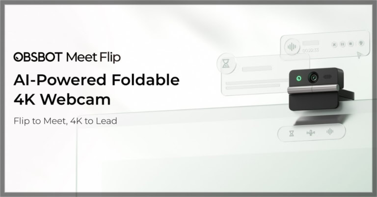 OBSBOT Meet Flip AI-Powered Foldable 4K Webcam for video conferencing.