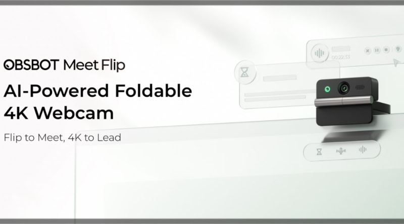 OBSBOT Meet Flip AI-Powered Foldable 4K Webcam for video conferencing.