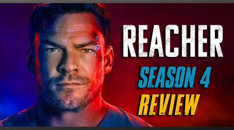 Reacher Season 4 review poster featuring a close-up of Jack Reacher's face.