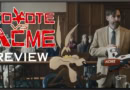 Coyote vs. Acme review with animated characters and courtroom scene.