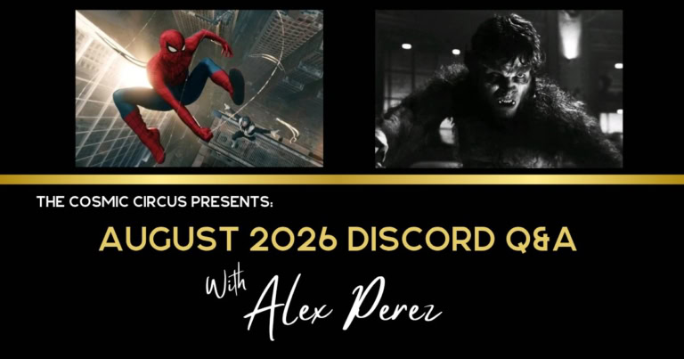 Promotional banner for August 2026 Discord Q&A with Alex Perez by The Cosmic Circus.