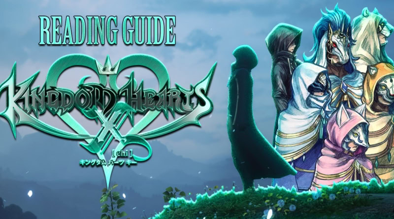 Reading guide for Kingdom Hearts χ X with characters in a fantasy landscape.