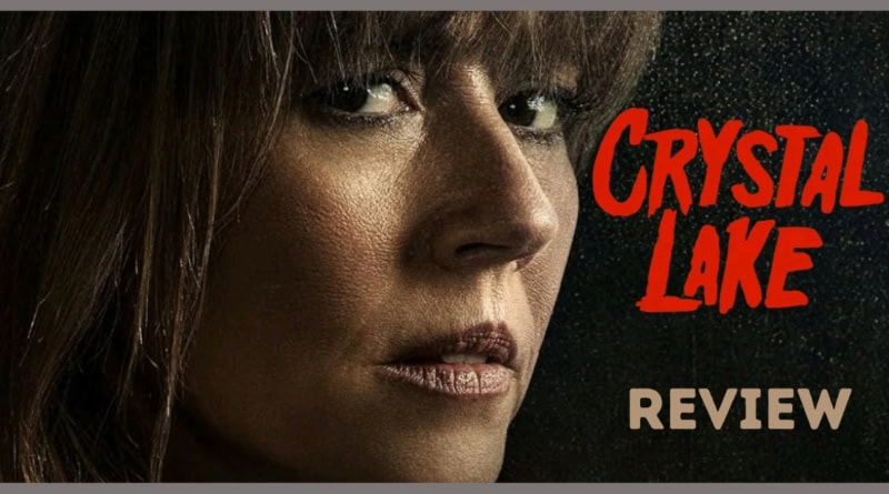 Close-up of a woman's face with dark makeup and hair, 'Crystal Lake Review' text overlay.