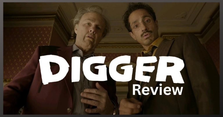 Digger 2026 film review banner starring Tom Cruise and Riz Ahmed