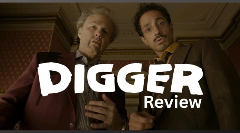 Digger 2026 film review banner starring Tom Cruise and Riz Ahmed
