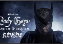 Lady Gaga Mayhem Requiem album cover with dark, masked figure and smoky background.