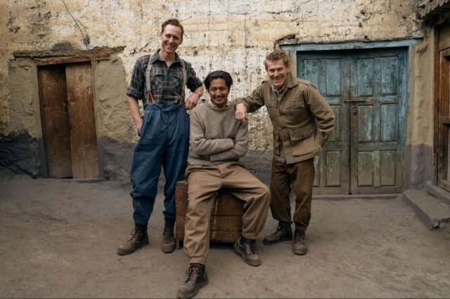 Tom-Hiddleston-Genden-Phuntsok-Willem-Dafoe in the 2026 film Tenzing