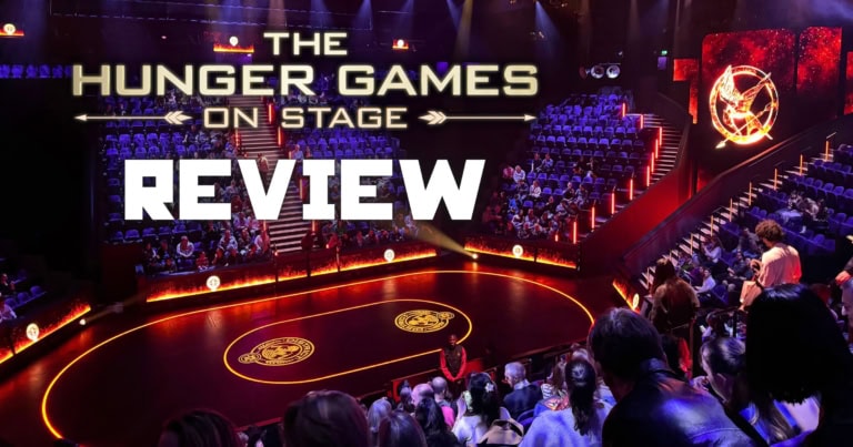 The Hunger Games on Stage theatre review with a circular performance area and audience seating.