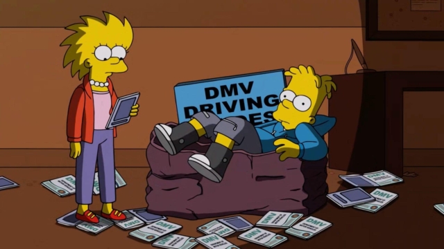 Lisa and Bart Simpson in The Simpsons 2026 Halloween Special DMV