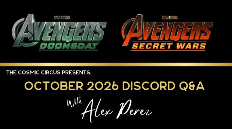 Doomsday and Secret Wars logos with October 2026 Discord Alex Perez Q&A event details.